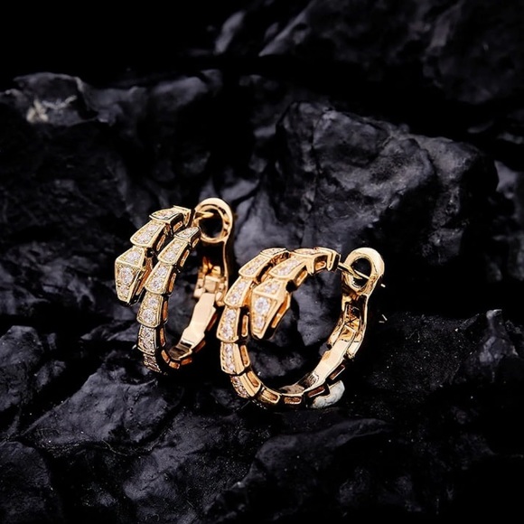 Serpentine zircon metal wind design ear meaning real gold plating ear earrings - Picture 2 of 6